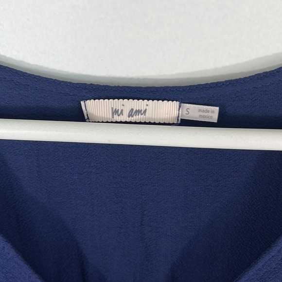 Navy tie front blouse in standard small - Picture 2 of 5